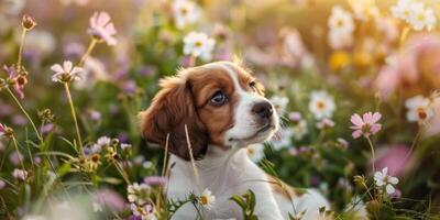 cachorros en un floral antecedentes foto