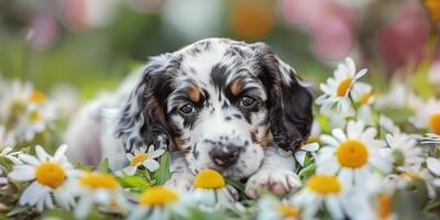 puppies on a floral background photo