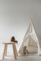 children's room with toys and tent photo