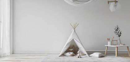 children's room with toys and tent photo