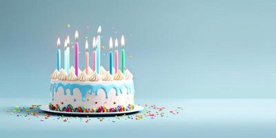 birthday cake with candles on a plain background photo