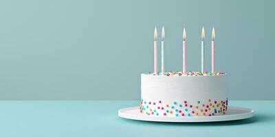 birthday cake with candles on a plain background photo