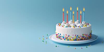 birthday cake with candles on a plain background photo