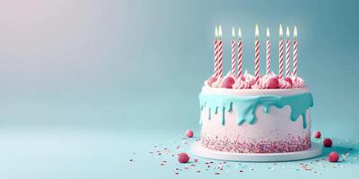 birthday cake with candles on a plain background photo