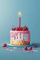 birthday cake with candles on a plain background photo