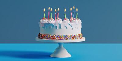 birthday cake with candles on a plain background photo