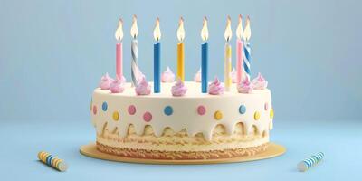 birthday cake with candles on a plain background photo