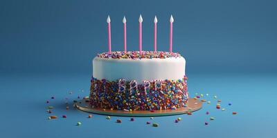 cumpleaños pastel con velas en un llanura antecedentes foto