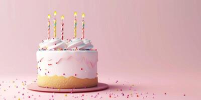 birthday cake with candles on a plain background photo