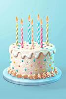 cumpleaños pastel con velas en un llanura antecedentes foto
