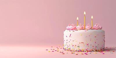 birthday cake with candles on a plain background photo