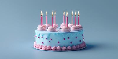 birthday cake with candles on a plain background photo