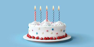 birthday cake with candles on a plain background photo