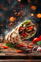 delicious shawarma kebab fast food photo