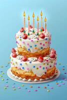 birthday cake with candles on a plain background photo