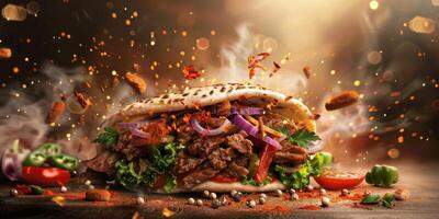 delicious shawarma kebab fast food photo