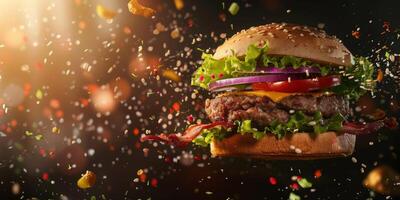 delicious burger with fast food cutlet photo