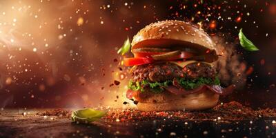 delicious burger with fast food cutlet photo