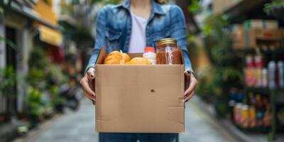 donando comida cajas a ayuda esos en necesitar foto