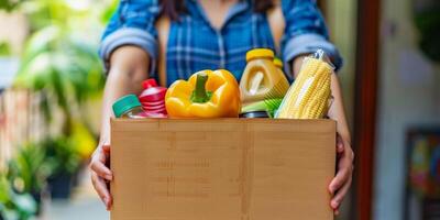 donando comida cajas a ayuda esos en necesitar foto