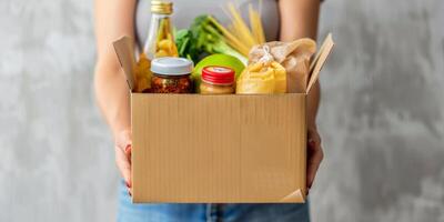 donando comida cajas a ayuda esos en necesitar foto