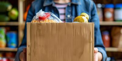 donando comida cajas a ayuda esos en necesitar foto