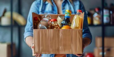 donando comida cajas a ayuda esos en necesitar foto