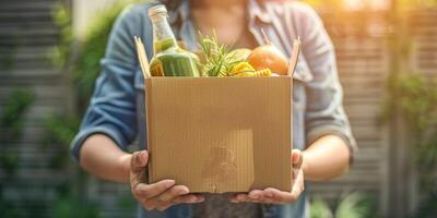 donando comida cajas a ayuda esos en necesitar foto