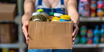 donando comida cajas a ayuda esos en necesitar foto