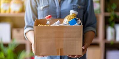 donando comida cajas a ayuda esos en necesitar foto