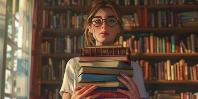 hands holding stacks of books photo