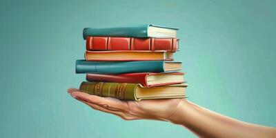 hands holding stacks of books photo