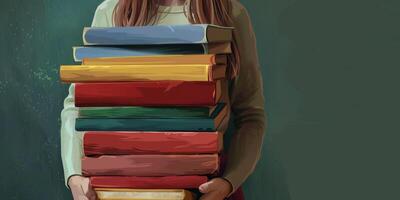 hands holding stacks of books photo