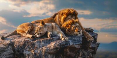 leones en el salvaje sabana foto