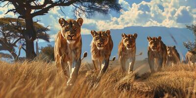 lions in the wild Savannah photo