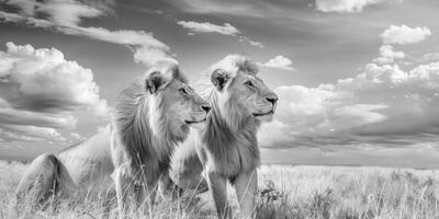 lions in the wild Savannah photo