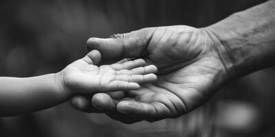 niño mano en el mano de un adulto padre foto