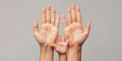 Child's hand in the hand of an adult parent photo