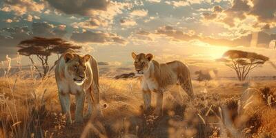 lions in the wild Savannah photo