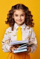 niños con libros y mochilas espalda a colegio foto