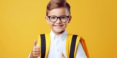 niños con libros y mochilas espalda a colegio foto