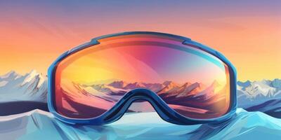 Ski goggles with mountains reflection photo