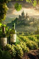 grape fields against the backdrop of a medieval castle photo