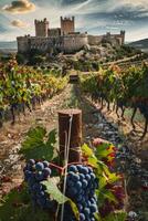 grape fields against the backdrop of a medieval castle photo