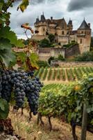 grape fields against the backdrop of a medieval castle photo