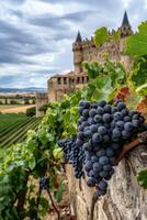 grape fields against the backdrop of a medieval castle photo