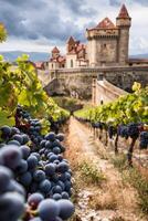 grape fields against the backdrop of a medieval castle photo