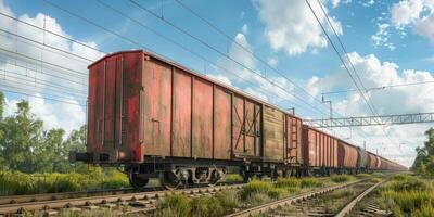 freight train on rails photo