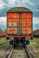 freight train on rails photo