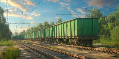 freight train on rails photo